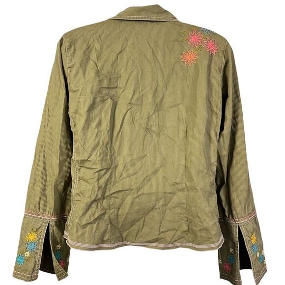 J Jill Womens Embroidered Long Sleeve Bell Sleeve Button Up Green Shirt Top sz 4 - Picture 2 of 16